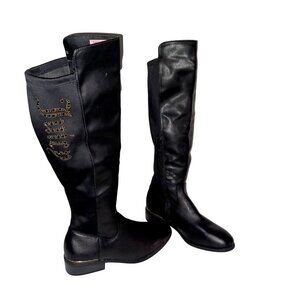 Juicy Couture Women Black Knee High Posse Boot Rhinestone Zipper Block Heel SZ 9
